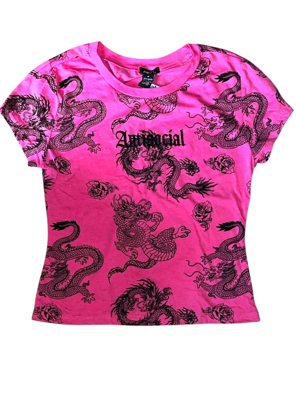 Antisocial Hot Pink Dragon Gothic Graphic Tee size M